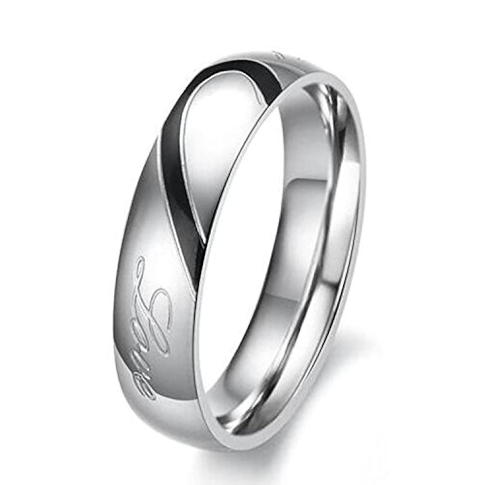 Men's Real Love Heart Stainless Steel Band Ring, Engagement