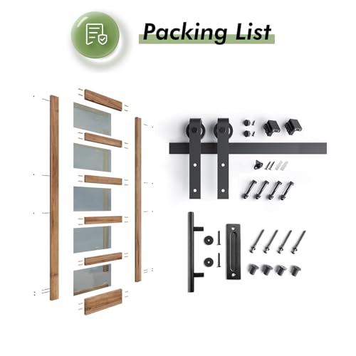 Image of FREDBECK 38 x 80 inch Glass Barn Door with 6.6FT Barn Door Hardware Kit & Handle Included,5-Panel Frosted Glass, Water-Proof Surface,Pre-Drilled Holes,Need Assembly