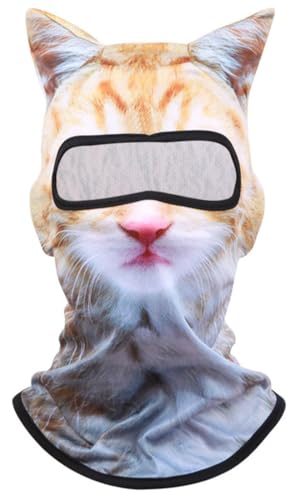 3D Cat Ski Balaclava Sheisty Face Mask with Ears Cute Animal Ski Mask for Music Festivals Raves Party Outdoor Activities Cat Orange