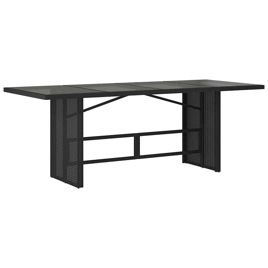 vidaXL Garden Table with Glass Top, Outdoor Table for Dinner Coffee Tea, Dining Table for Patio Terrace Balcony, Modern Style, Black Poly Rattan