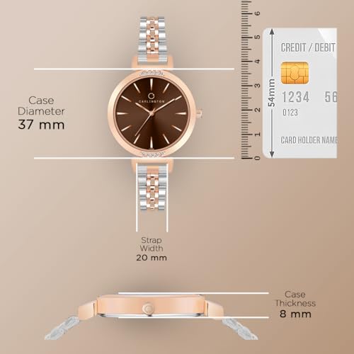 Carlington Iconic Analog Watch for Women - CT 2034, Two Tone Brown - Image 4