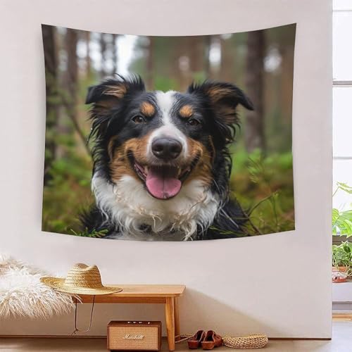 Tapisserie art mural effet 3D grand tissu imprimé berger australien