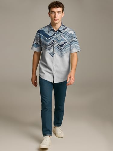 Image of BULLMER Trendy Regular Fit Cotton Blend Printed Casual Half Sleeve Shirt for Men | Stylish Mens Casual Shirts | Shirts for Men