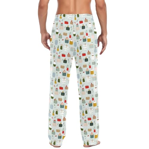Mens Cotton Pajama Pants Sleep Lounge Pj Bottoms Sleepwear with Pockets Drawstring S Cake3