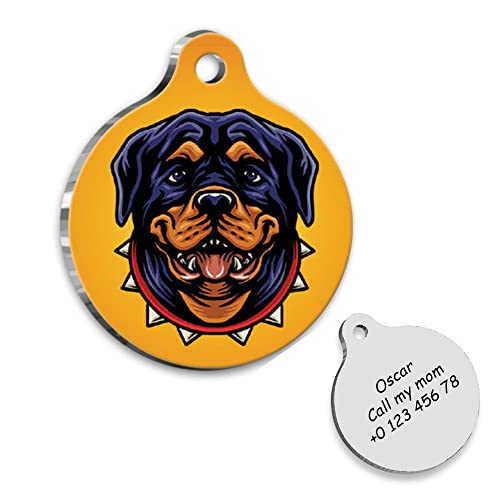 Rottweiler Dog Portrait Personalized Dog Tag – Rottweiler Custom Name Tag – ID Tag for Dog – Customized Pet Tags – Dog Name id Tag – Dog Name Tag – Engraved Dog Tag