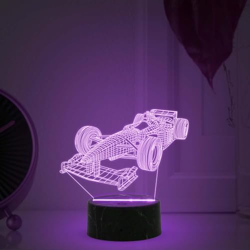 Image of 3D Illusion Formula One Racing Car Nightlight for Kids Room, Living Room, Bedroom & Gaming Room Decor Light | Automatic Color Changing Light & USB Powered