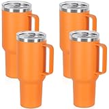 Temolulu 4 Pack 40 Oz Tumbler with Handle and Straw, Stainless Steel Double Wall Vacuum Insulated Cup, 40 OZ Travel Coffee Mug Bulk with Silicone Water Bottle Boot(Orange)