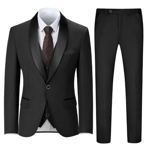 Mens Suit 3 Piece Formal Shawl Lapel Tuxedo for Men Wedding Suits One Button Jacket Vest Pants Set2