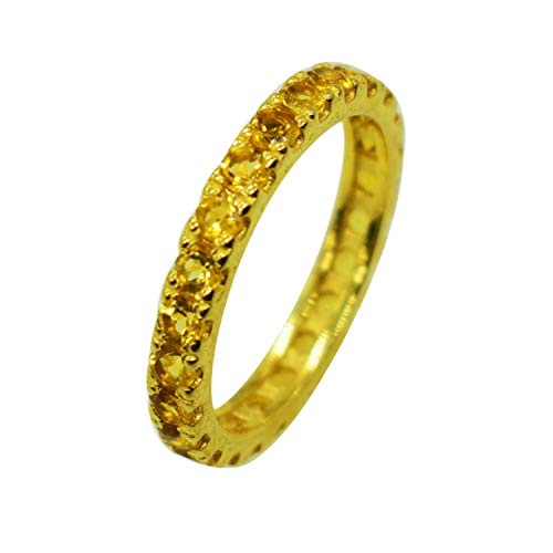 Bague en argent 925 plaqué or jaune et citrine véritable taille 5