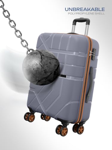 Image of Safari Broadway 8 Wheels 77cm Large Size Trolley Bag, Hard Case Polypropylene, 360 Degree Wheeling Checkin Luggage for Men & Women, Suitcase for Travel, Trolley Bags for Travel, Flintstone