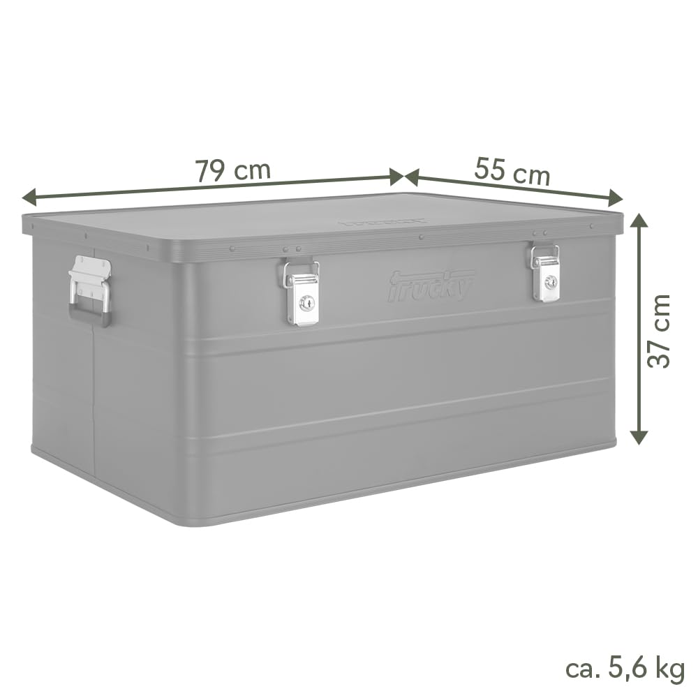 Caisse en aluminium avec couvercle au choix - Noir - Caisse de transport en métal - Boîte de rangement verrouillable - Trucky - Boîte 5 : 79 x 55 x 37 cm / 135 l