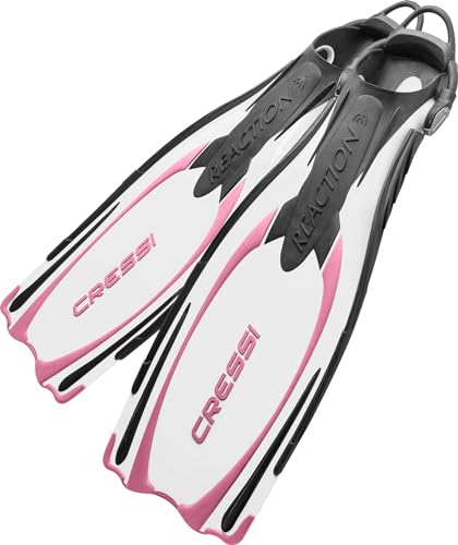 Cressi Reaction Fins, Pinne Alte Prestazioni per Immersione con Ebs Strap Donna, Bianco/Rosa, S/M (38/41)