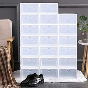 20x schoenendoos, schoenenbox, schoenenrek, stapelbox transparant met deksel, 33 x 23 x 14 cm.