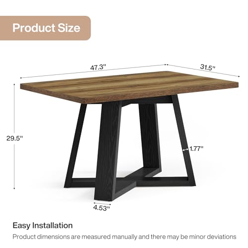 Image of Tribesigns 47-Inch Dining Table Set of 2, Farmhouse Kitchen Table with Wooden Legs, Dinner Table for Kitchen, Dining Room, Small Space, Black and Brown