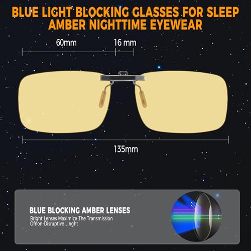 Image of Clip-on Blue Blocking Eye Wear Glasses | Anti-Fatigue & Eyestrain Relief for Men and Women | Amber Nighttime