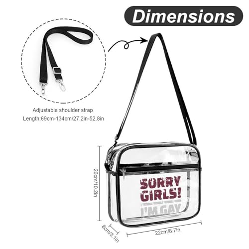 Sorry Girls I'm Gay Large Crossbody Bag Clear Stadium Bag Anti-Theft Side Shoulder Bags Messenger Bag with 2 Compartments2