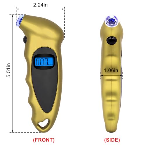 Image of KVAEY Digital Tire Pressure Gauge, 150 PSI 4 Settings Accurate Tire Gauge with Non-Slip Grip, Backlight LCD Tire Pressure Gauge Reader Checker Tool for Car Truck Bicycle Motorcycle (Golden)