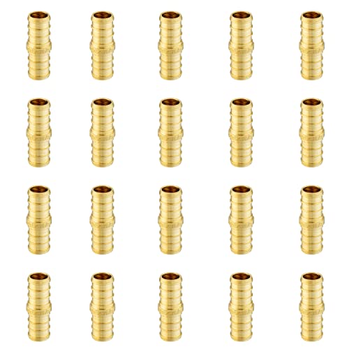 Image of (Pack of 20) EFIELD Barb Crimp Pex1-inch x 1-inch Straight Coupling Brass Fittings For Pex Tubing Connection, ASTM F1807,(PEX1807315)