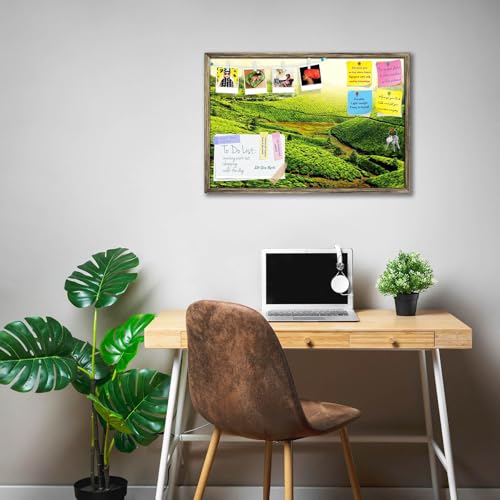Image of ArtzFolio Tea Plantations, Munnar, Kerala | Bulletin Board Notice Pin Board | Vision Soft Board Combo with Thumb Push Pins & Sticky Notes | Antique Golden Frame | 18 x 12 inch (46 x 30 cms)