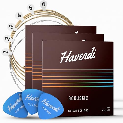 Image of HAVENDI Acoustic Guitar Strings Phosphor Bronze Coating I Premium Brilliant Sound Quality I Includes 3 Picks