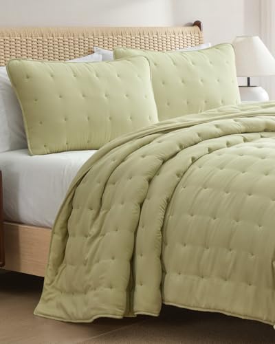 Image of Quilts Queen Size - Bedspread for Queen Size - Lightweight Comforter Set - Quilt Bedding Set for All-Seasons - Soft, Breathable & Comfy - Summer Coverlet with 2 Pillow Shams - 90 inch x 96 inch, Sage Green