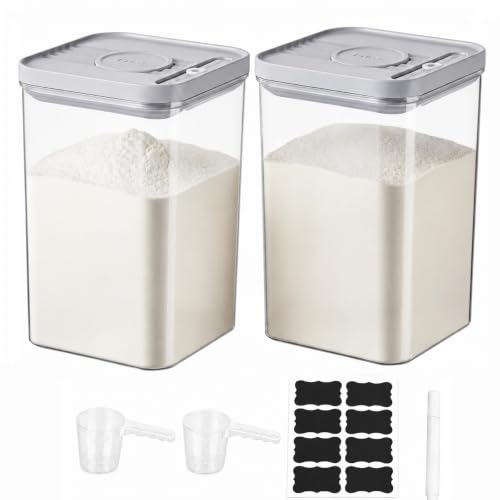 Raoletin Flour Storage Containers 2 Pack Flour Storage for Kitchen Pantry, Square Food Storage Containers with Lids and Scoop, Air Tight Food Storage Container for Dry Goods,Rice and Cereal