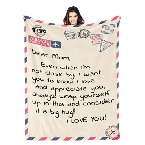 Mom Blankets Gifts for Mother from Daughter & Son, Mom Birthday Gift, Moms Blanket Gifts for Mothers, Letter Warm Soft Throw Blankets