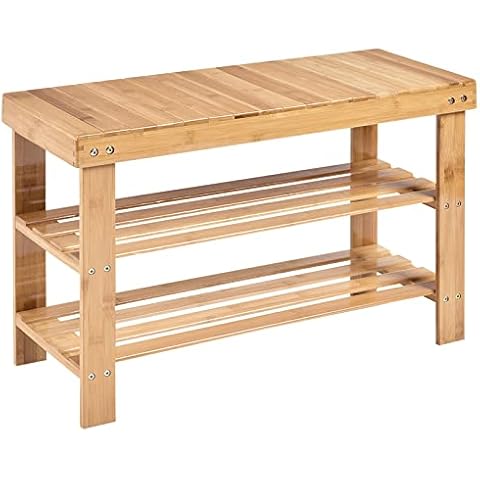 COSTWAY Bamboo 3-Tier Shoe Rack Bench Cover