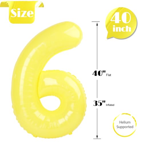 Image of Yellow Number 6 Balloon 40 Inch, 6th Birthday Party Decorations, Giant 6 Foil Balloon for Party Supplies