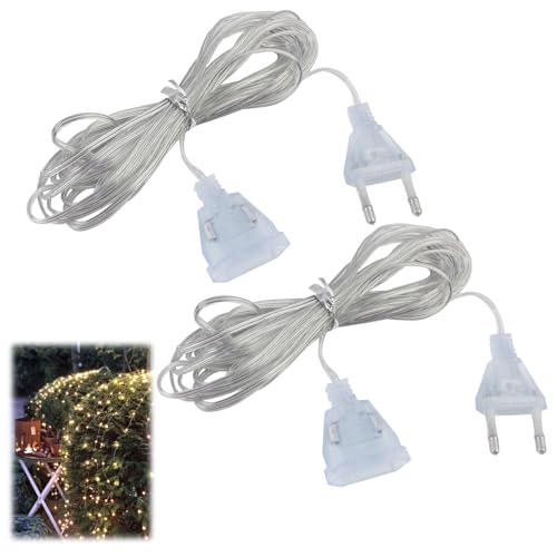 2 Piezas 5M 220V Cables de Extensión Transparentes, Cable Delgado y Flexible de 2 Hilos, Dispositivos de Bajo Consumo Energético, Conector Europeo para Iluminación LED y Exteriores
