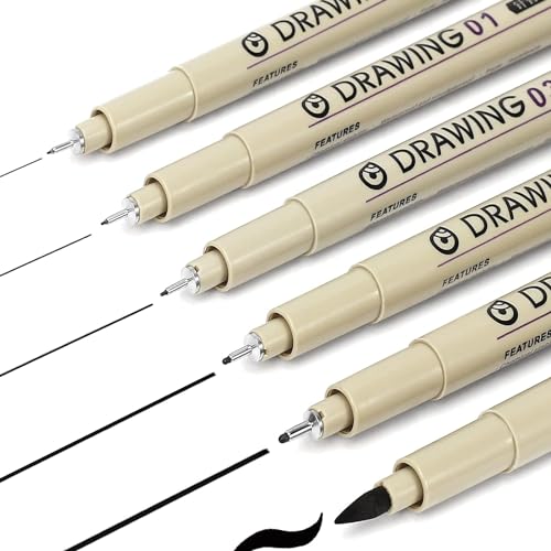 6pcs Black Micron Pen Set, Micro Fine Liner Drawing Art Pens, Micro Pen Fine Liner Ink Set, Micron Pens For Artist Illustration, Sketch Outline, Technical Drawing