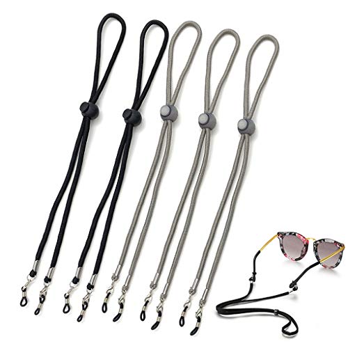 Brille Seile Brillenband 5 Sonnenbrille Kette Einstellbarer Brille Cord 70cm Unisex Brillenschnur Brillen Kordel Halter Brillenbänder Accessoire für Sonnenbrille Lesebrille Sportbrille Schwarz Grau Cover