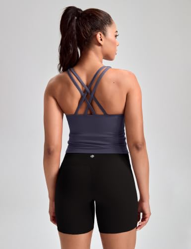 Image of HeyNuts Longline Zeal Bras Medium Impact Wirefree Sports Bras Workout Crop Tank Tops with Removable Pads, A-D Cups