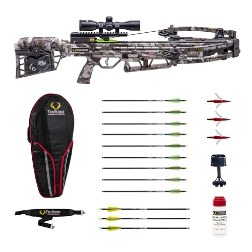 TenPoint Titan 400 Ready-to-Hunt Package - Includes 9 Pro Elite 400 Non-Lighted + 3 Pro Elite 400 Lighted Arrows, 3 EVO-X CenterPunch Broadheads, Narrow Soft Case, Neoprene Sling & Premium Lubricant