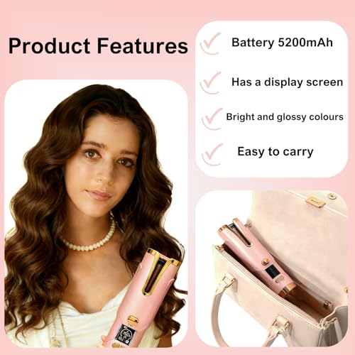 Rizador de pelo automático, rizador inalámbrico tipo C recargable de 20 mm para mujer (pelo corto/largo), batería de alta capacidad 5200 mAh, 6 niveles de temperatura (150-200 °C) - imagen 3