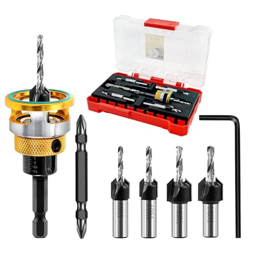 DARTOTEK Forets à chanfreiner carbure - Butée réglable - HSS (3,2MM/3,6MM/4MM/4,4MM/4,8MM) - Pour bois/plastique - Queue hexagonale rapide