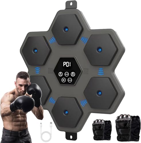 Music Boxing Machine Wall Mounted Smart Bluetooth Boxing Equipment for Kids Adult (Grey)