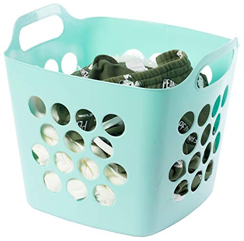 Image of Flexible Plastic Carry Laundry Basket Holder Square Storage Hamper with Side Handles (Green)