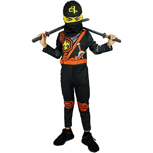 Fantasia Ninjago Infantil Preto Longo Com Gorro 2 a 12 anos (G 9-12 (120 até 140 cm de Altura))