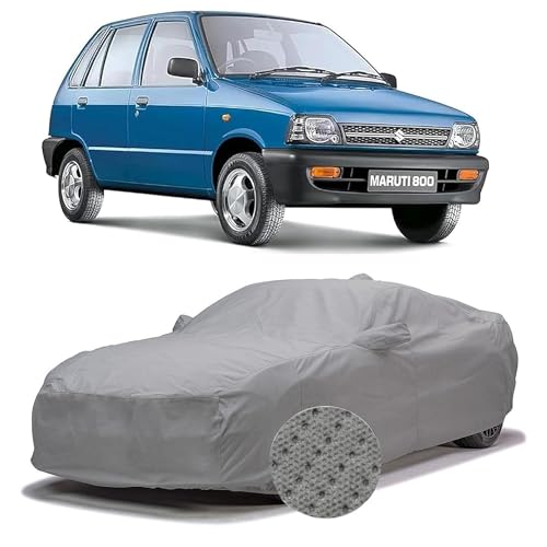 Image of Sulfar 100% Waterproof Car Body Cover Compatible with Mirror for Maruti Suzuki 800 (Triple Stitched, Full Bottom Elastic, Grey-TB)