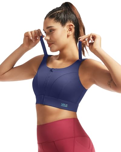 Image of High Impact Sports Bras for Women Adjustable Zip Front Full Coverage and Lift Padded Compression Bra (Large, Navy New)