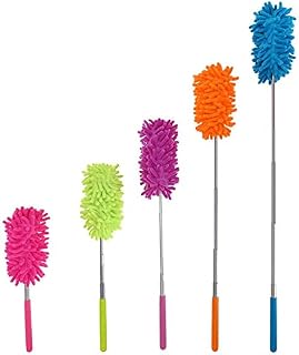 Extendable Feather Duster Microfiber Stainless Steel For Cleaning Blinds Tool Radiator Measures 75cm Telescopic Pole Assorted Colors Bendable Duster For Interior High Ceiling Fans Cars Cobweb 1pc