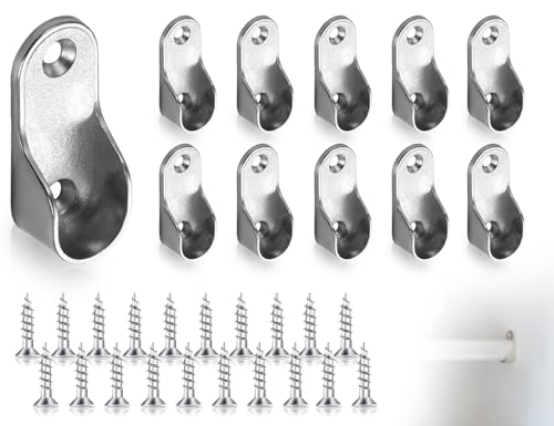 KAPSING 10 Piezas Soportes para Barras para Ropa, Rieles para Colgar Armarios Ovalados de aleación de Zinc, Soporte para Barras para Armario con 20 Tornillos, para Perchas para Tubos de Armario