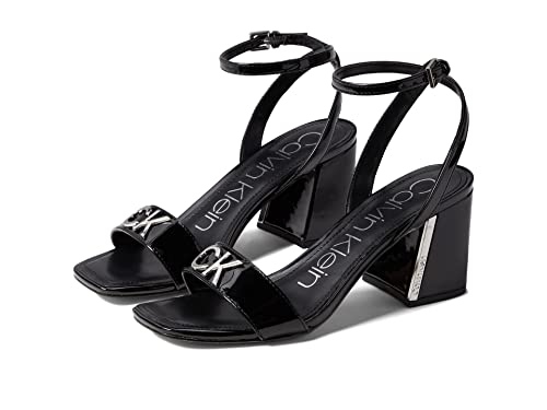 Calvin Klein Hemina - Heels for Women - Faux Leather Upper - Adjustable Buckle Closure - Open Toe - Block Heel Black 10 M