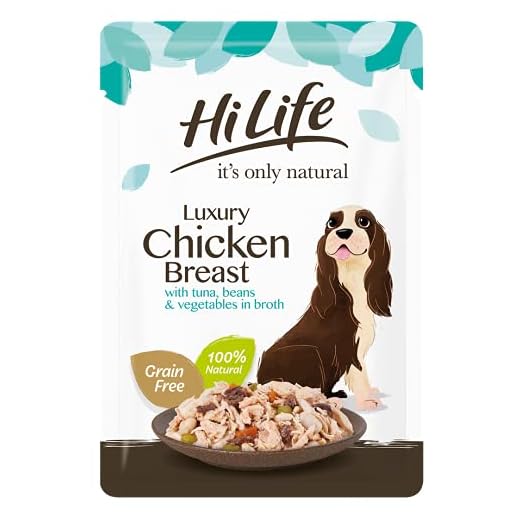 HiLife es sólo alimento Natural para Perros, Pollo con túnel y Verduras en el Caldo, 15 Bolsas de 100 g