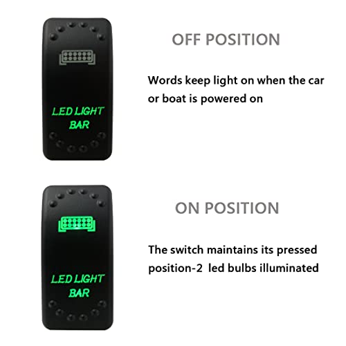 Image of Green Backlit Rocker Switch 5 Pin ON-Off Laser Etched Button Switch with Wires for Car Marine Boat UTV 20A /12V 10A /24V (LED Light BAR)