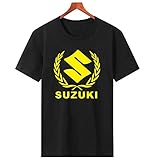 for Suzuki Round Collar Short Sleeve T-Shirt Suzuki Work T-Shirt for Both Men and Women (BLACK1, XL)