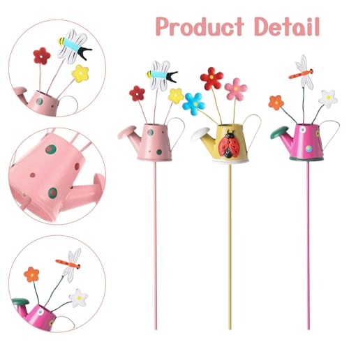 Set of 3 Garden Stakes Decorative, 11 Inch Plant Pot Ornaments Colourful Butterfly Decor Stick Metal Flowers for Garden Indoor Outdoor Yard Pathway Lawn Decoration - Image 3