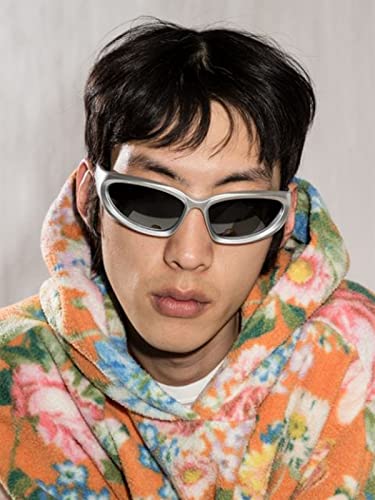 Aieyezo Wrap Around Sports Sunglasses For Men Women Fashion Oval Thick Frame Sun Glasses Stylish Sport Wrap Shades (Silver/Grey) #TOP3