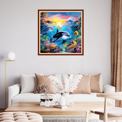 Image of Fanxvivy Stamped Cross Stitch Kits for Beginners Full Range of Cross Stitching Preprinted Embroidery Kits for Adults, 11CT Embroidery Pattern Needlepoint Kits-Underwater World 18x18 inch
